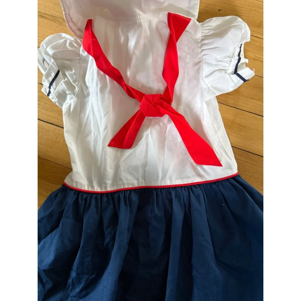 Vintage Bryan Sailor toddler dress nautical cute blue & white anchor embroidered